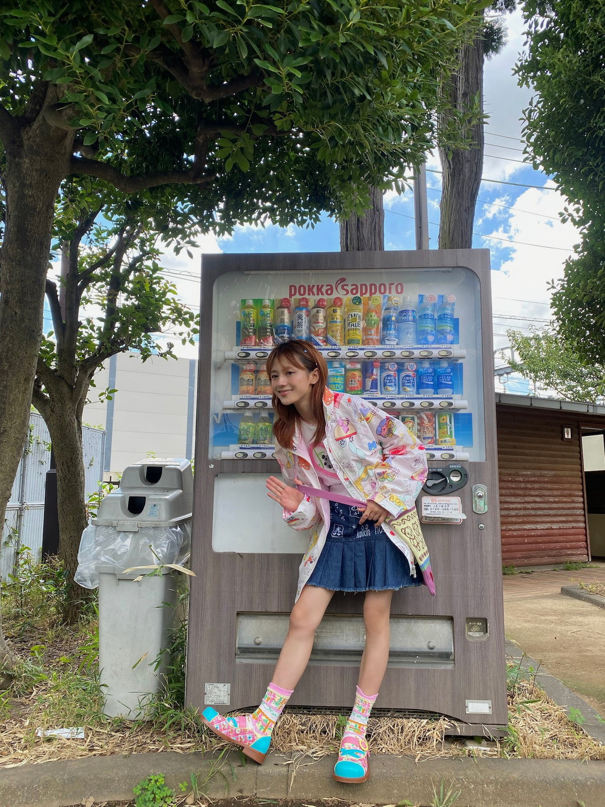 Fancy Denim Pleats Cut-Off Paint Graffiti Skirt