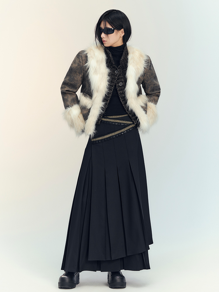 Fue & Leather Luxury 고급 레트로 캐주얼 재킷