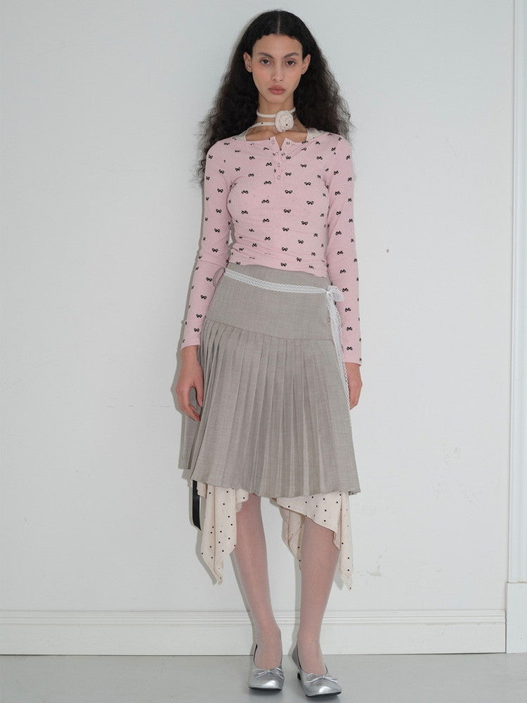 Ribbon Slim Thin Boat-Neck Cute Cutsew