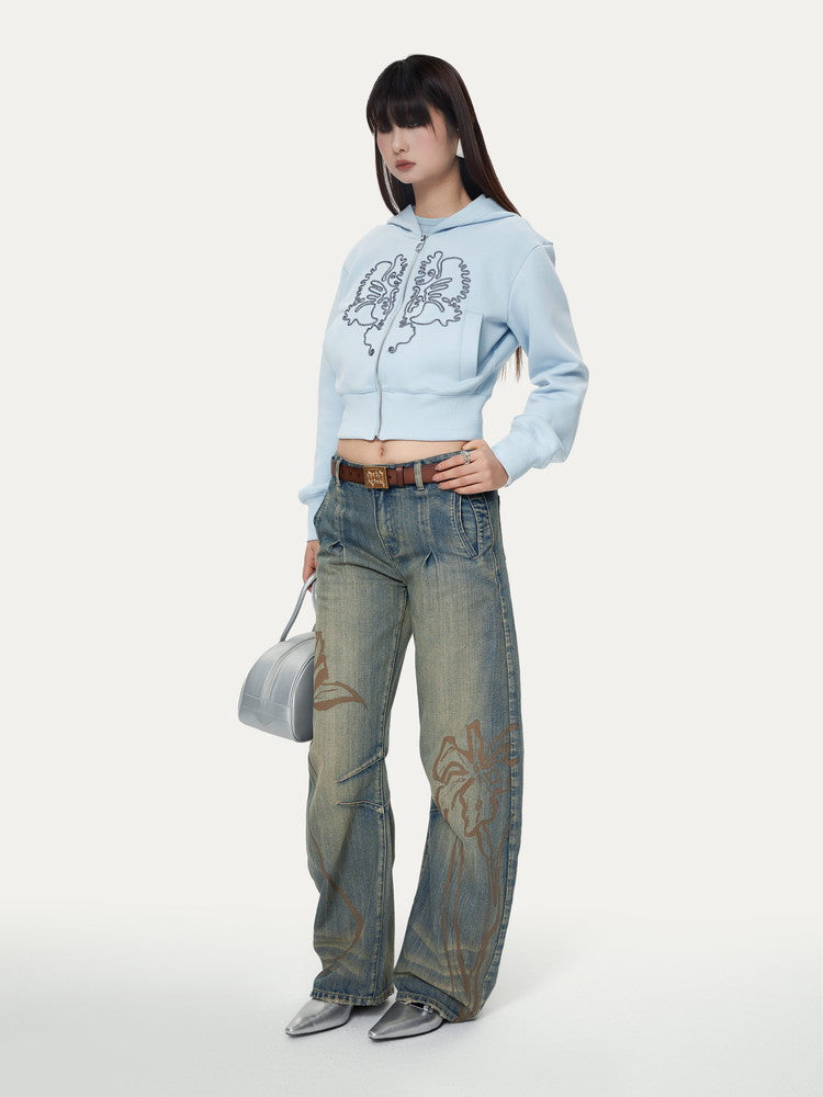Hoodie Flower Casual Sweat Short Parka