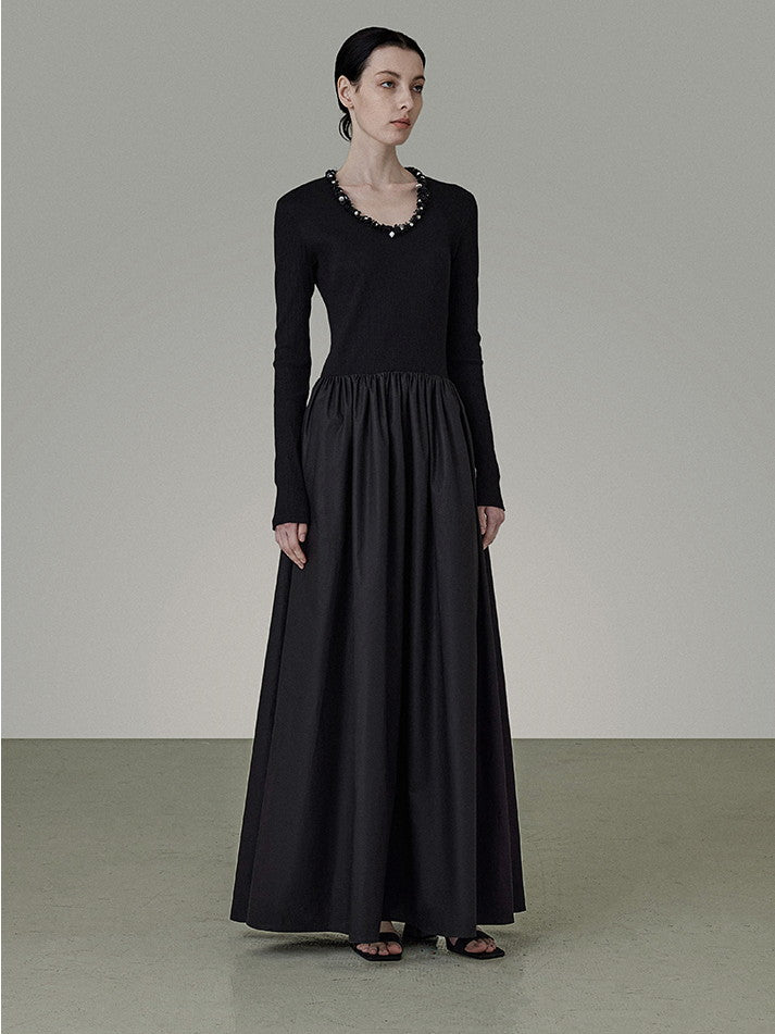 Bijou Classy Chic Round-Neck Elegant Flare One-Piece