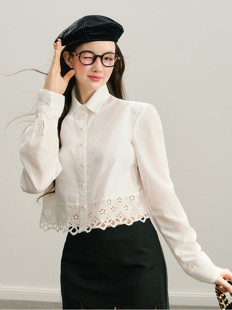 Set-Up Flower Punching Ribbon Clean Blouse&Skirt