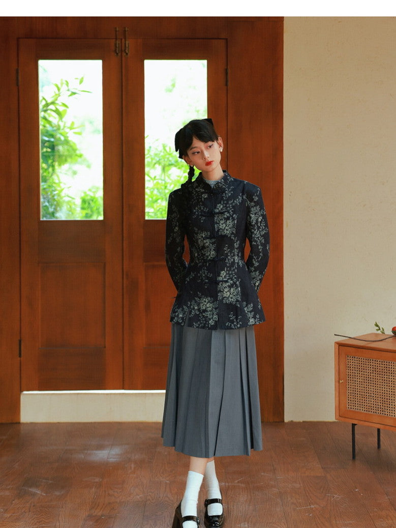 Box-Pleats Simple Plain Flare Skirt