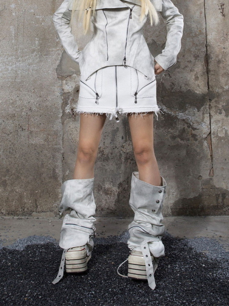 Drawstring Flower Cut-Off Nichi-Zip Mini-Skirt