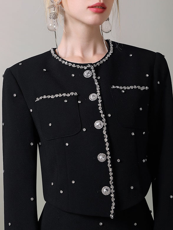 Jacket&Mini-Skirt Pearl Suit Classy Studs Set-Up
