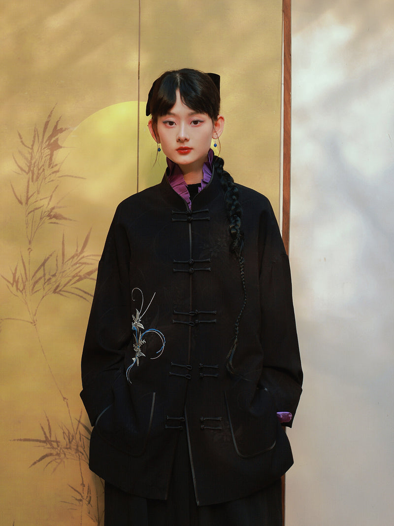 중국 자수 벨벳 고급 대형 재킷