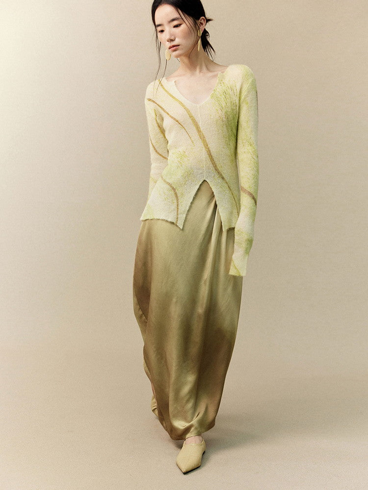 Tie-Dye Marble Retro Asymmetry Balloon Classy Long-Skirt