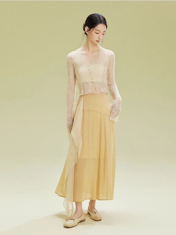 Nichi Docking Ciffon Flare Long-Skirt