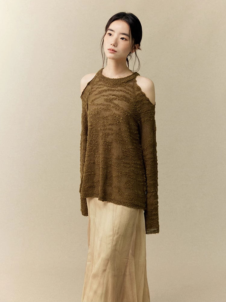 Opne-Shoulder Mesh Sheer Oversize Classy Knit
