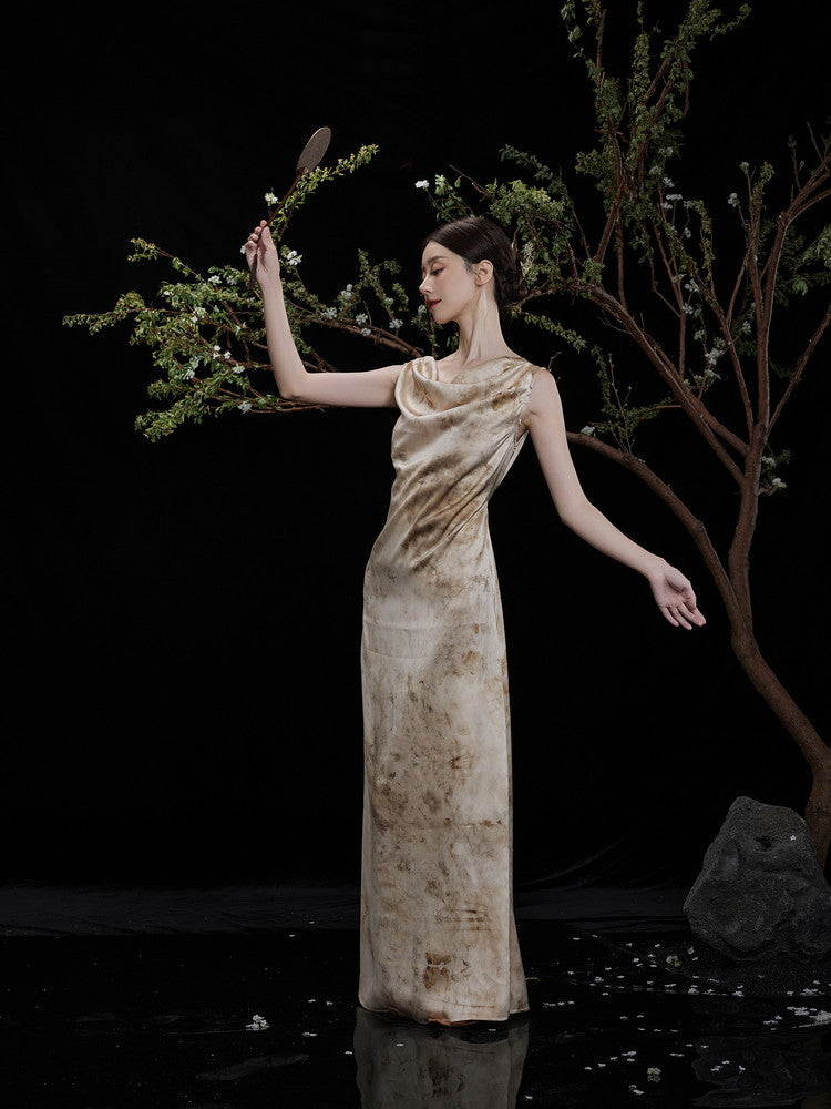 Long Drape Elegant Tie-Dye Dress