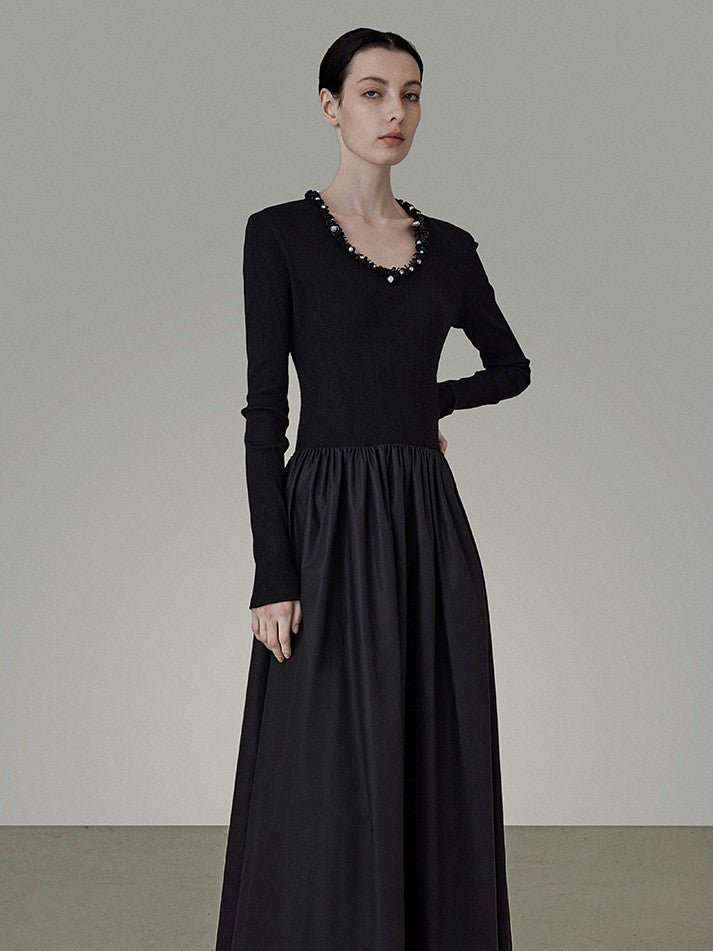 Bijou Classy Chic Round-Neck Elegant Flare One-Piece