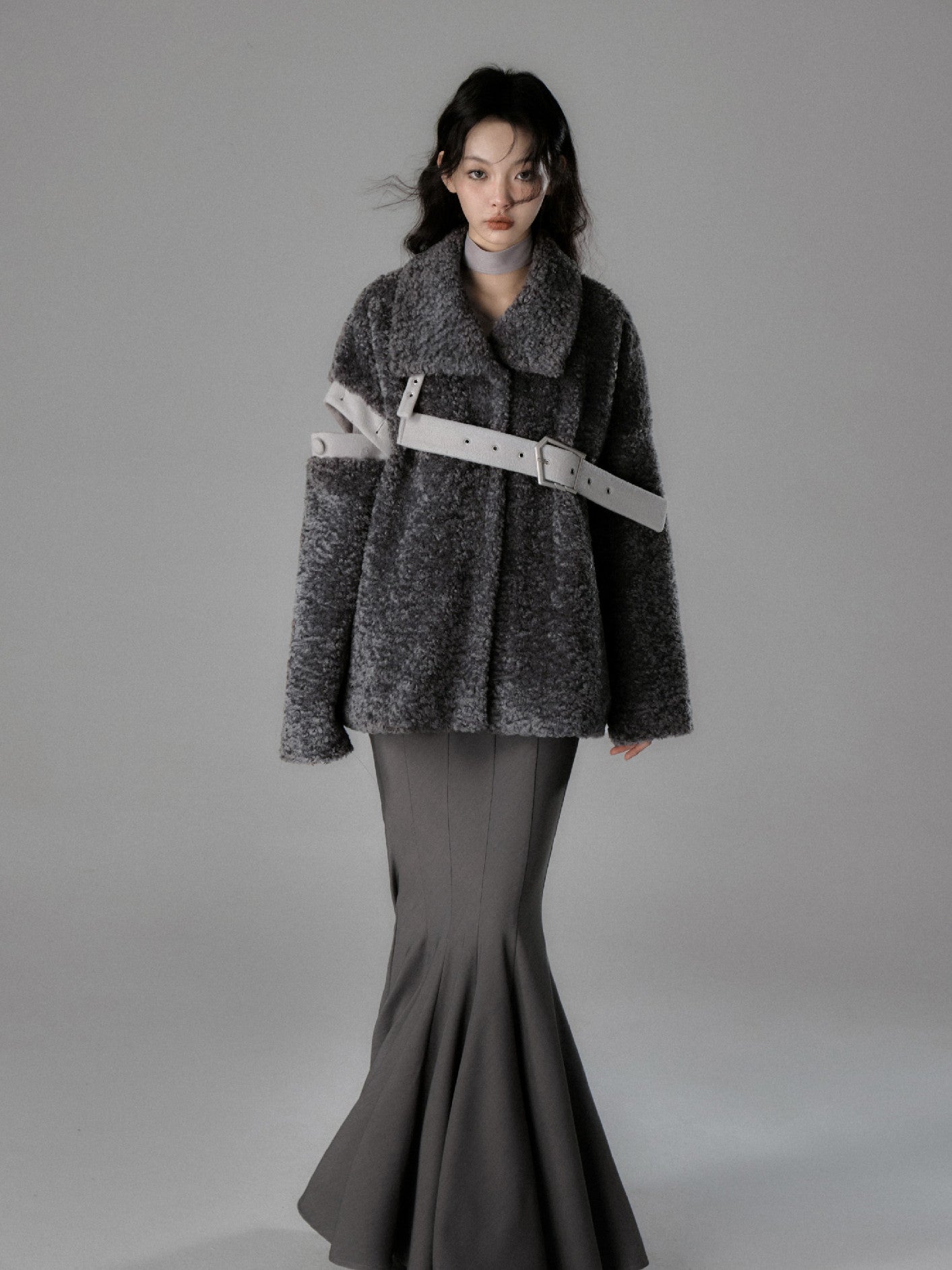 Ceinture nichi lâche Casual Retro Retro Colurur Boa-Jacket et jupe longue