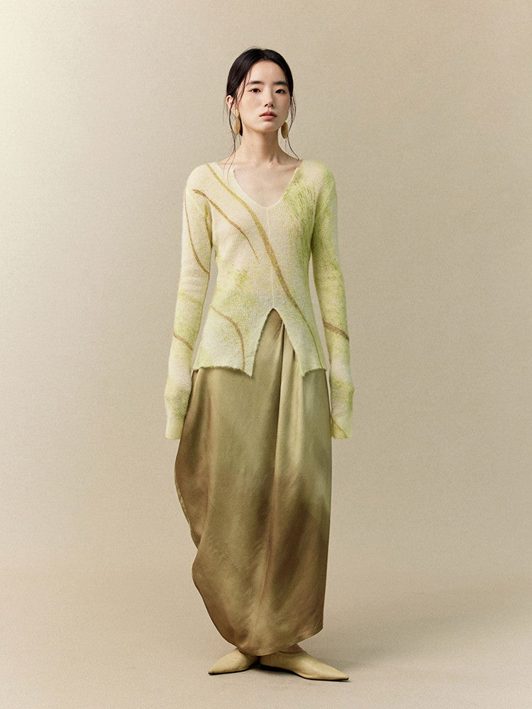 Tie-Dye Marble Retro Asymmetry Balloon Classy Long-Skirt