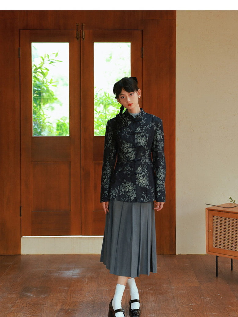 Box-Pleats Simple Plain Flare Skirt