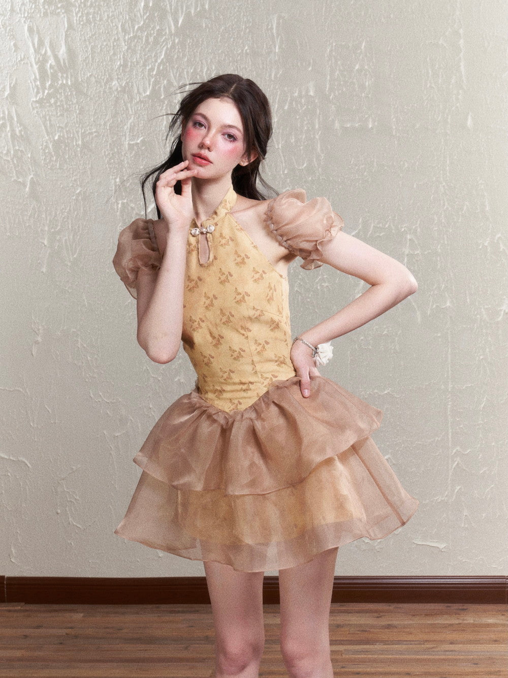 Halfterhalter Ciffon flauschig enge Puff-Sleeve ein Stück & Armband