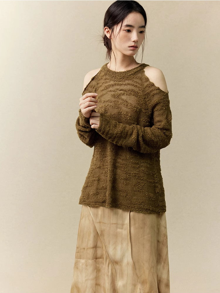 Opne-Shoulder Mesh Sheer Oversize Classy Knit