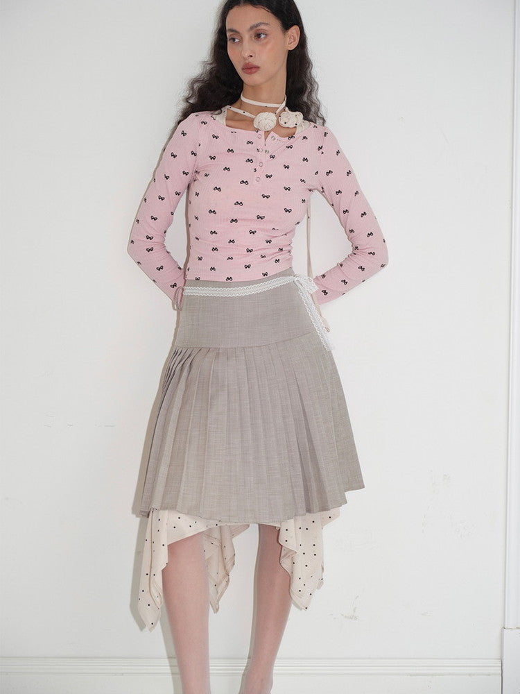 Ribbon Slim Thin Boat-Neck Cute Cutsew