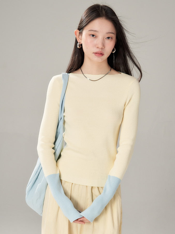 Bi-Color Retro Boat-Hals Retro Simple Slim Strick