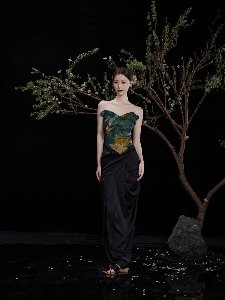 Set-Up Botanical Frill Chic Bare-Top&Long-Skirt