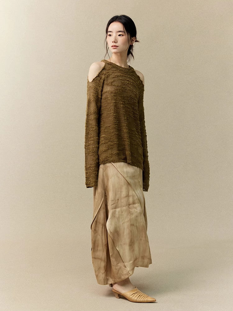 Opne-Shoulder Mesh Sheer Oversize Classy Knit