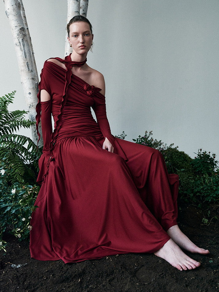 Elegant Classy Chic Drape Flare A-Line Vivid Long Knit-Skirt