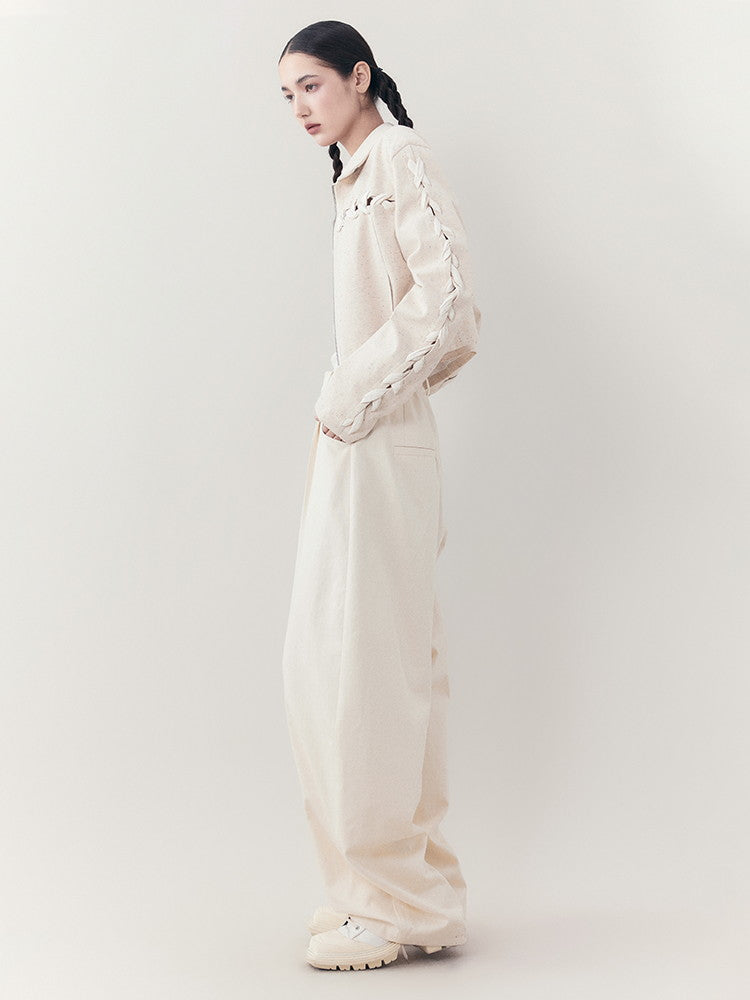 Chic Braid Cute Set-Up Zip Natural Jacket&Skirt