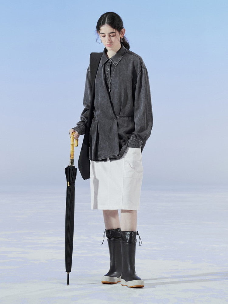 데님 비대칭 드레이프 니치 씻기 셔츠