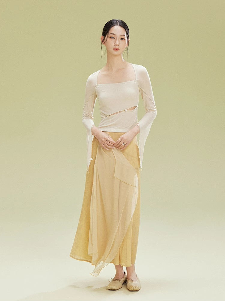 Nichi Docking Ciffon Flare Long-Skirt
