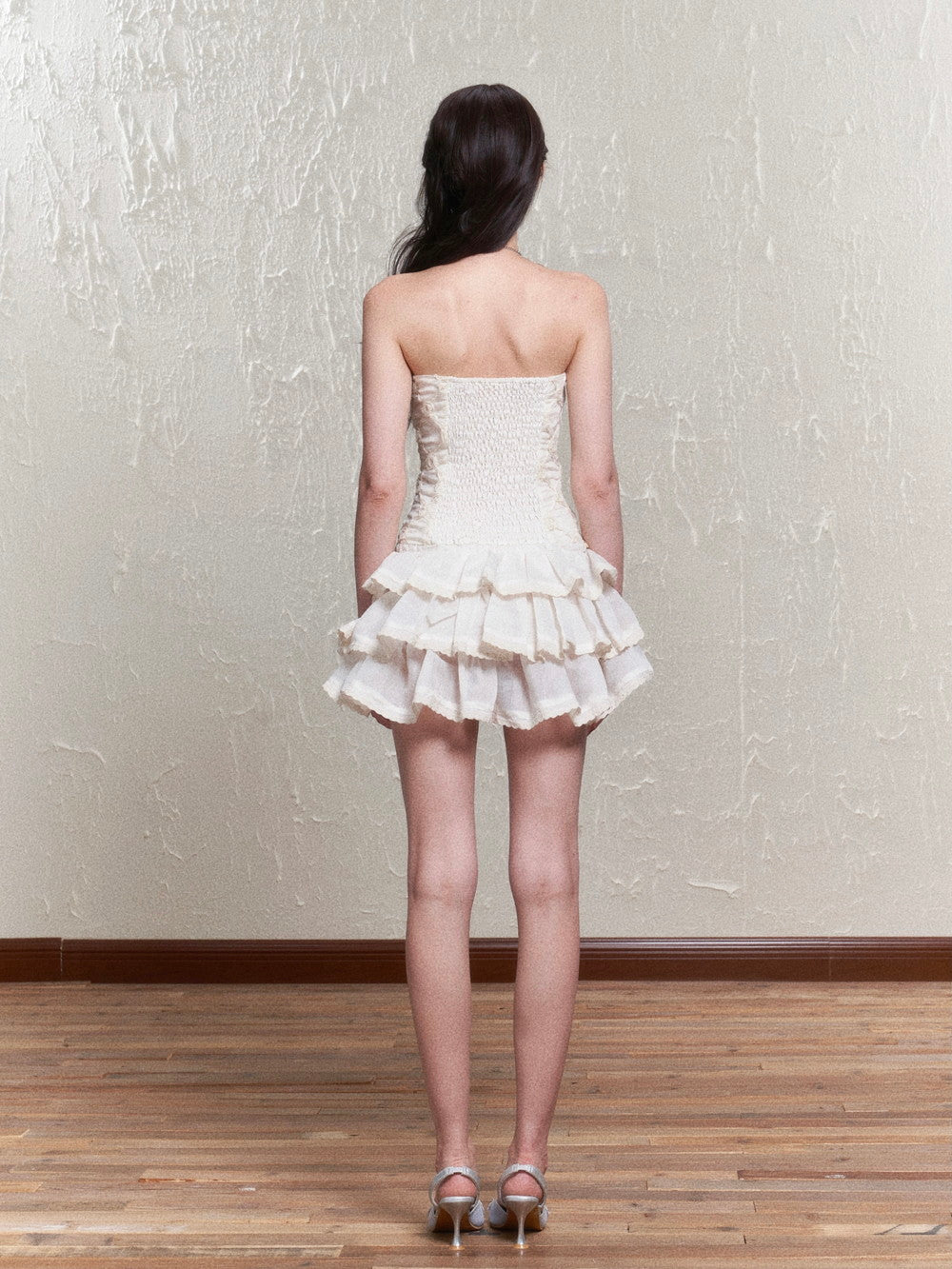 Puff-Sleeve Ciffon Tiered Halter-Neck Sweet One-Piece & Bracelet