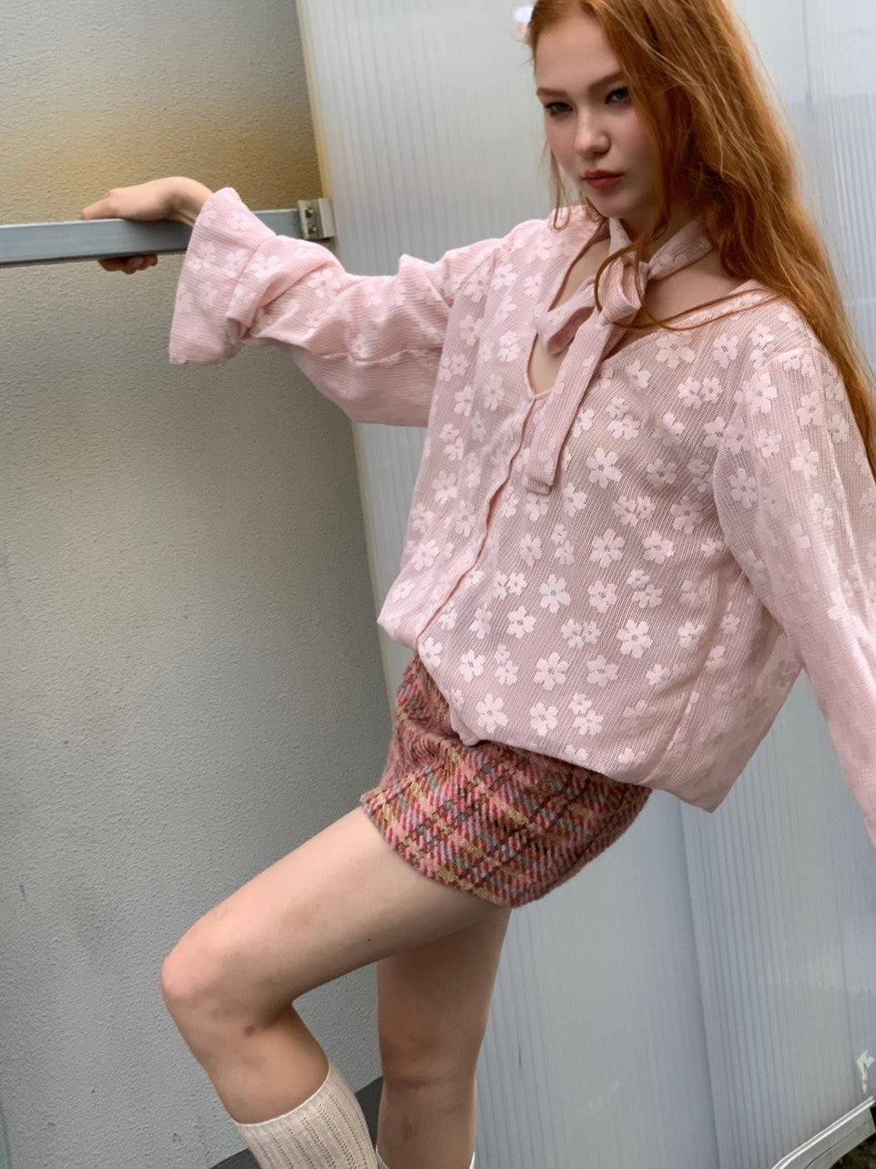 리본 로즈 루즈 오프숄더 2Way 롱 니트