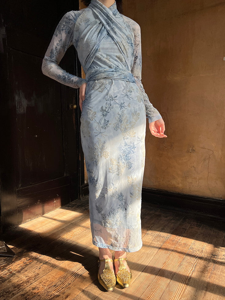 Sheer Cross Slim Sexy Flower One-Piece