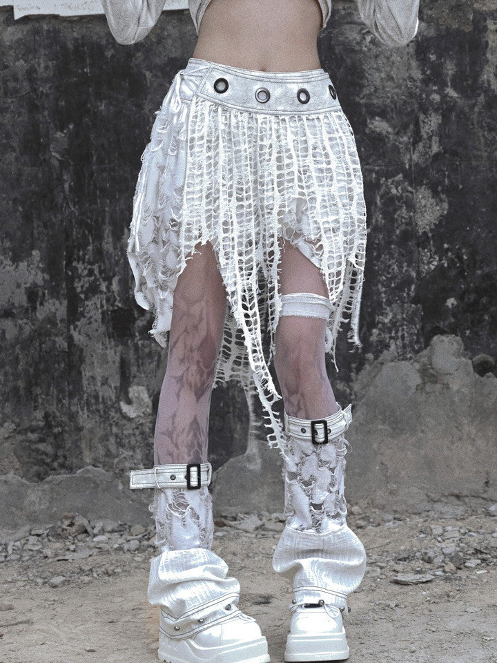 고딕 빈티지 비대칭 니치 손상 메쉬 헴 스커트