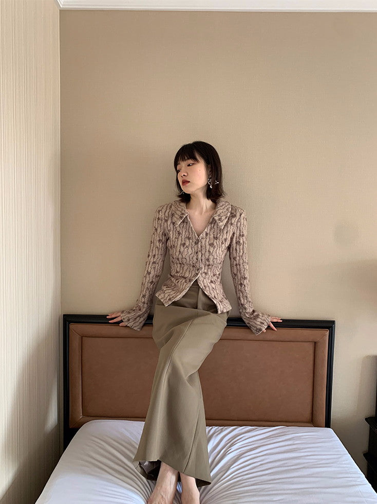 플라워 슬림 차이나 블라우스