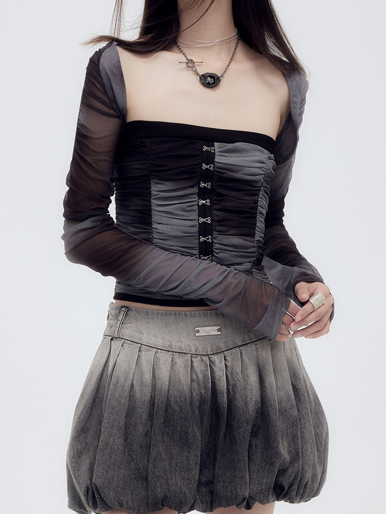 Ciffon Unique Gradation Gather Sheer Cardigan