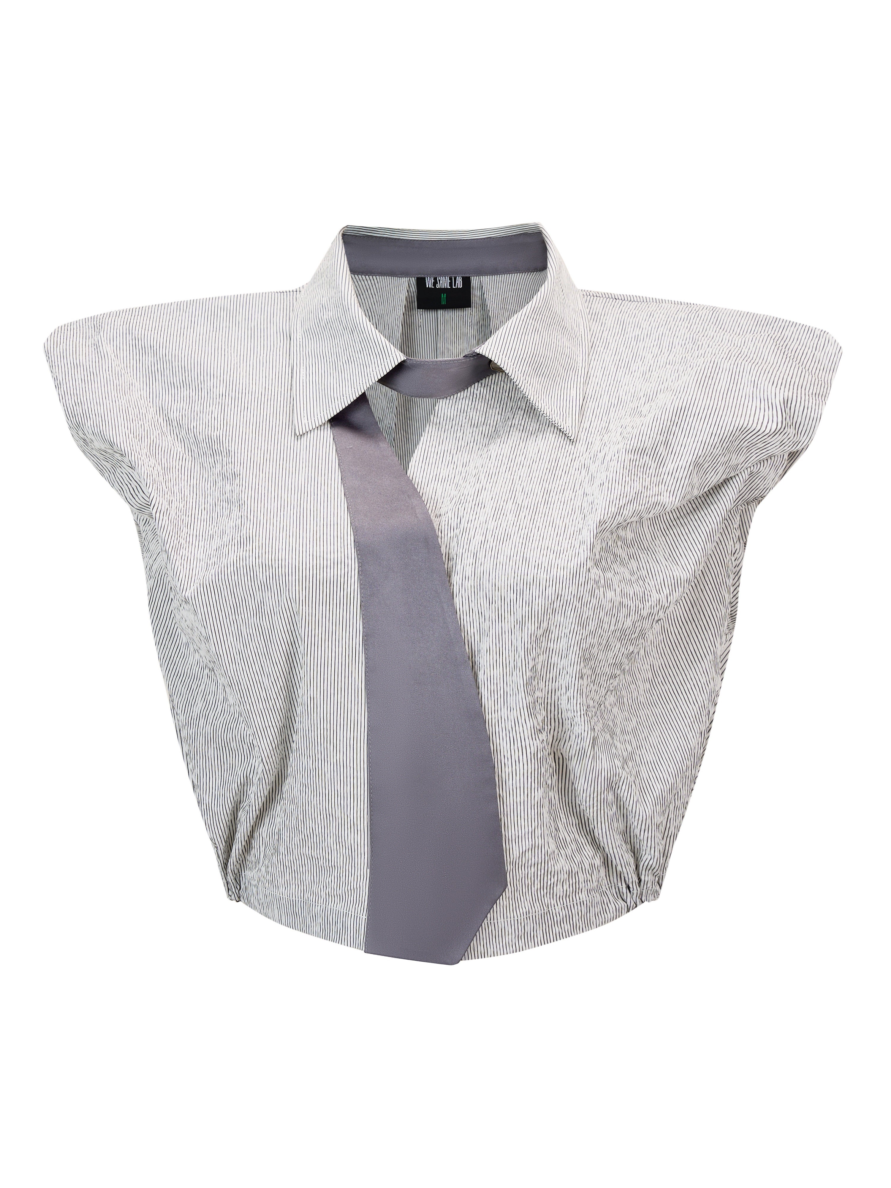 스트라이프 넥타이 자른 풍선 블라우스