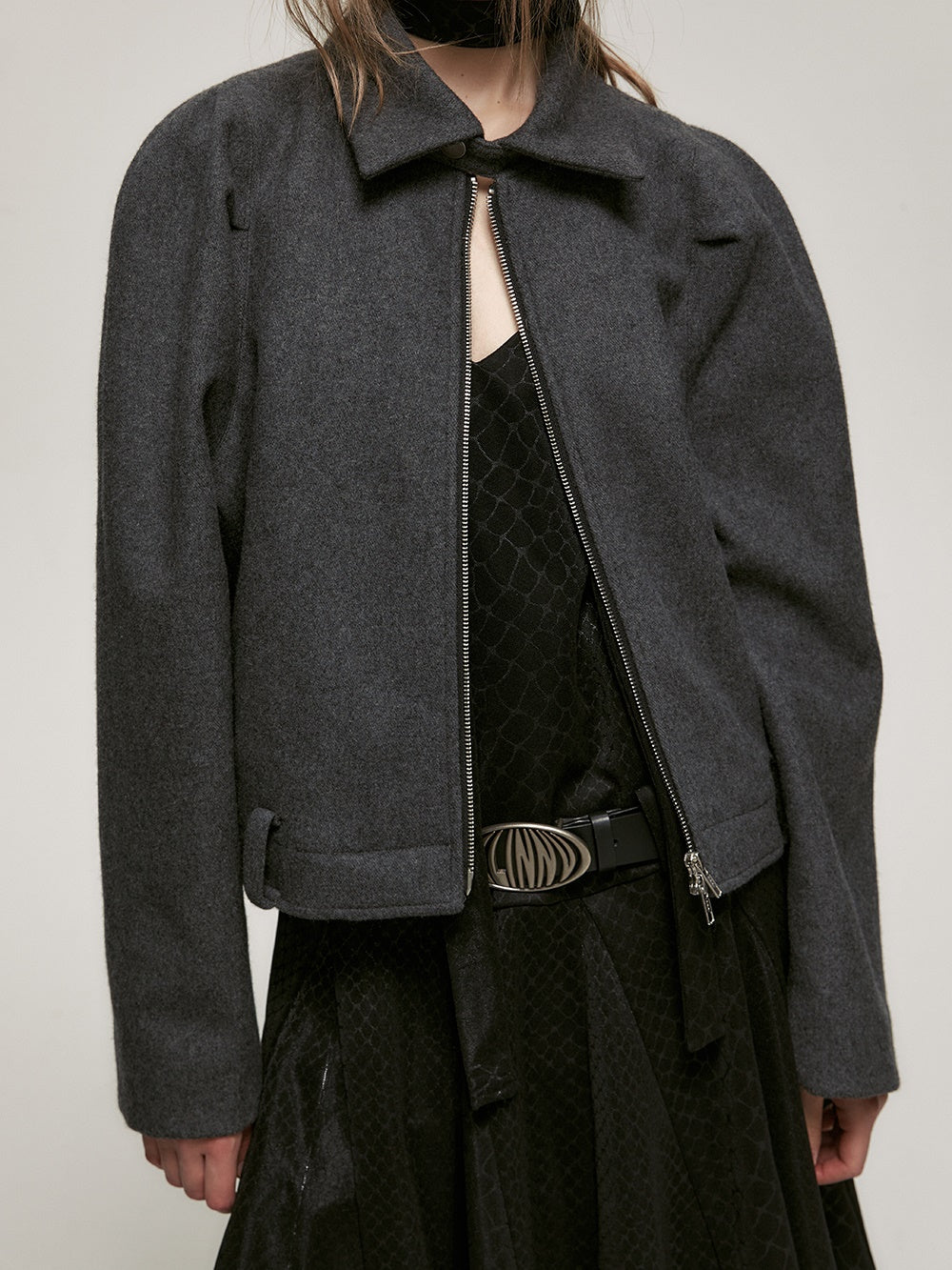 Set-Up Casual Simple Suit Wool Short-Jacket&Balloon-Skirt