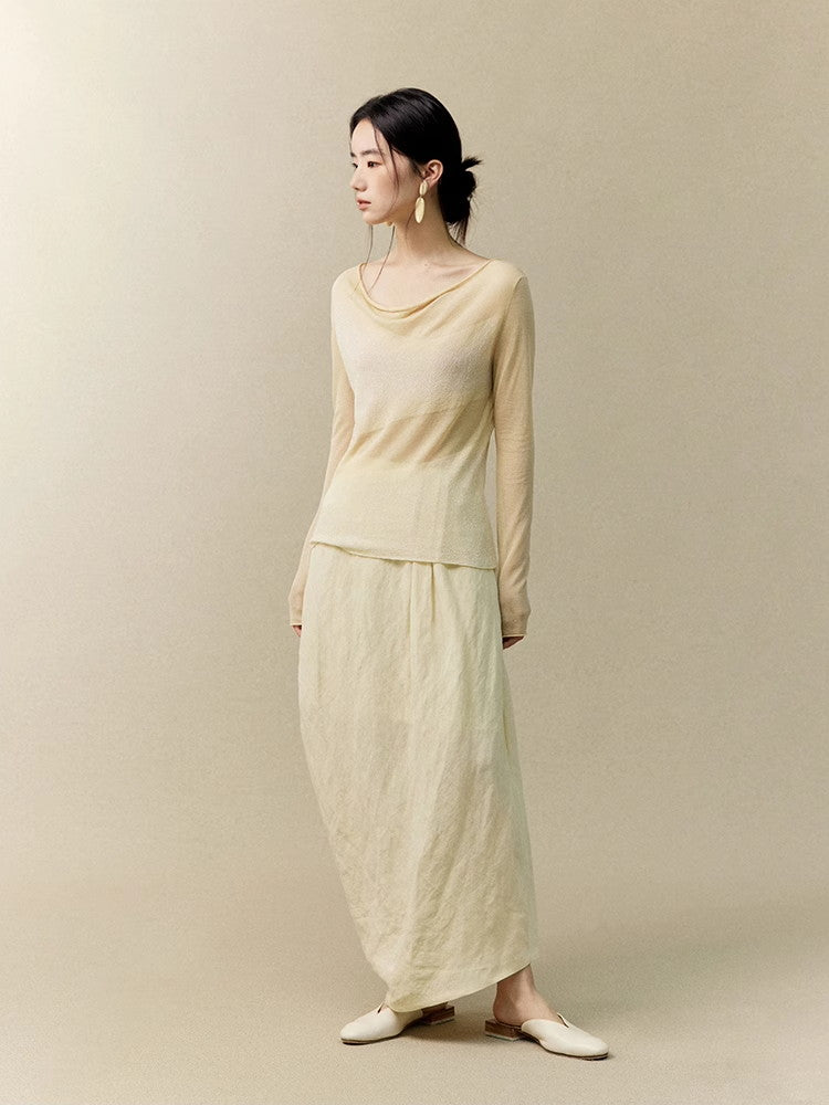 Tie-Dye Marble Retro Asymmetry Balloon Classy Long-Skirt