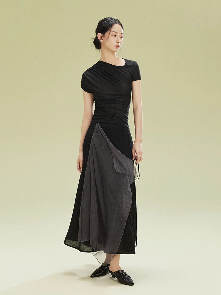 Nichi Docking Ciffon Flare Long-Skirt