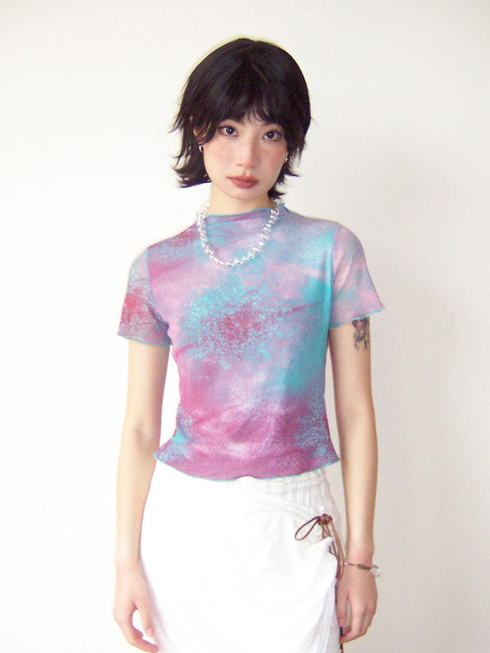 Tie-Dye Pale-Tone Cotton-Candy Nichi Spray Mellow T-Shirt