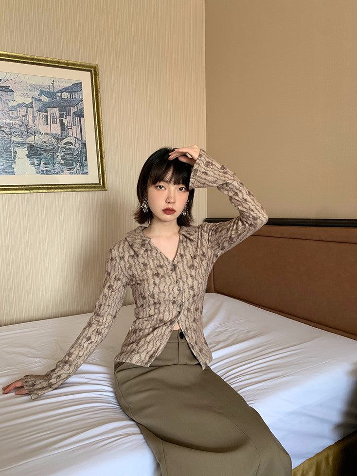 플라워 슬림 차이나 블라우스