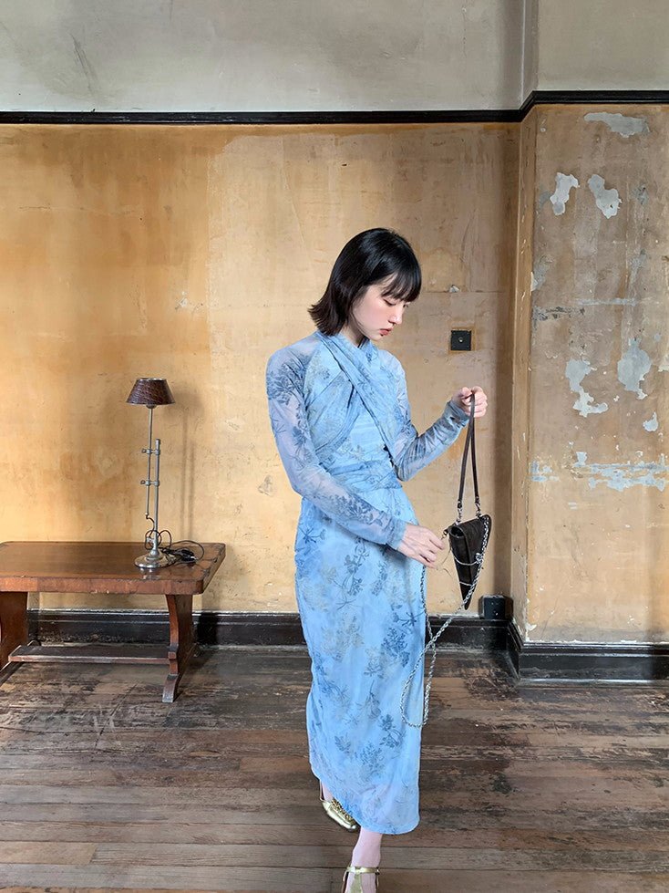 Sheer Cross Slim Sexy Flower One-Piece