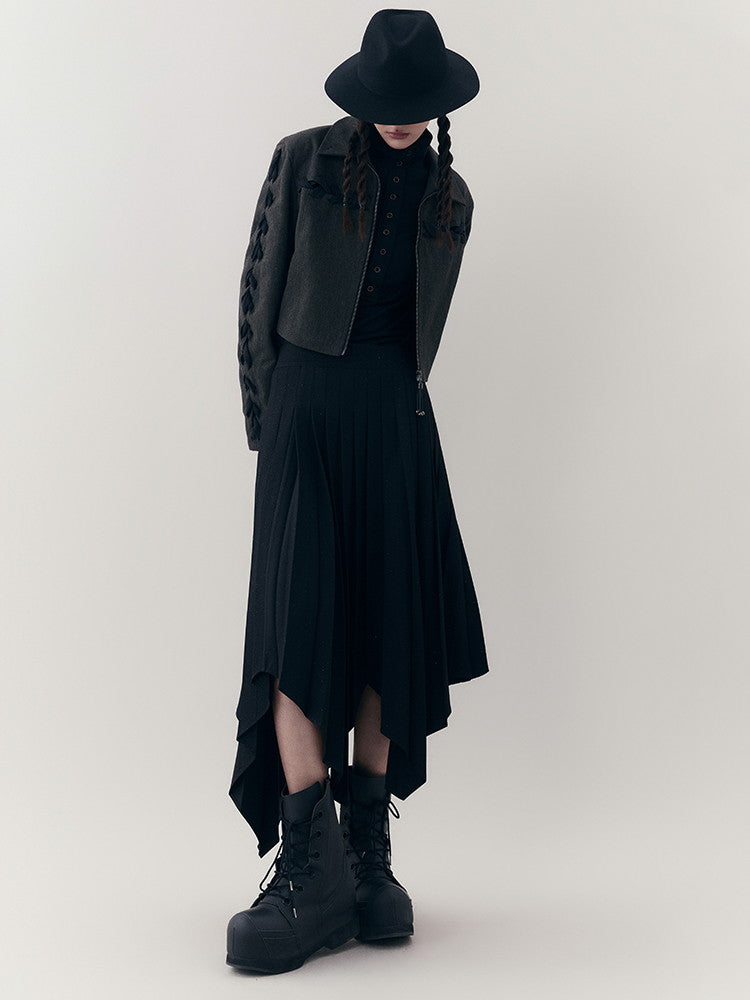 Chic Braid Cute Set-Up Zip Natural Jacket&Skirt