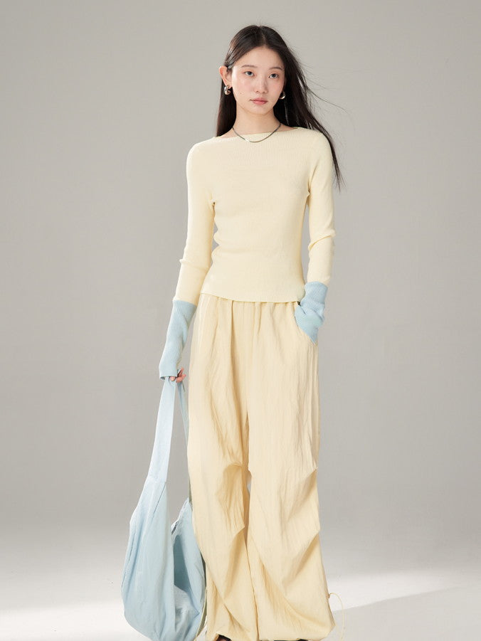 Bi-Color Retro Boat-Hals Retro Simple Slim Strick