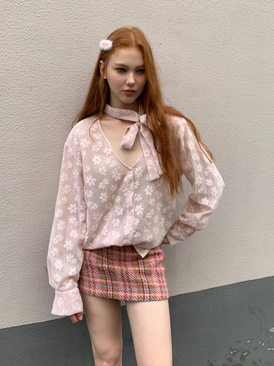 리본 로즈 루즈 오프숄더 2Way 롱 니트