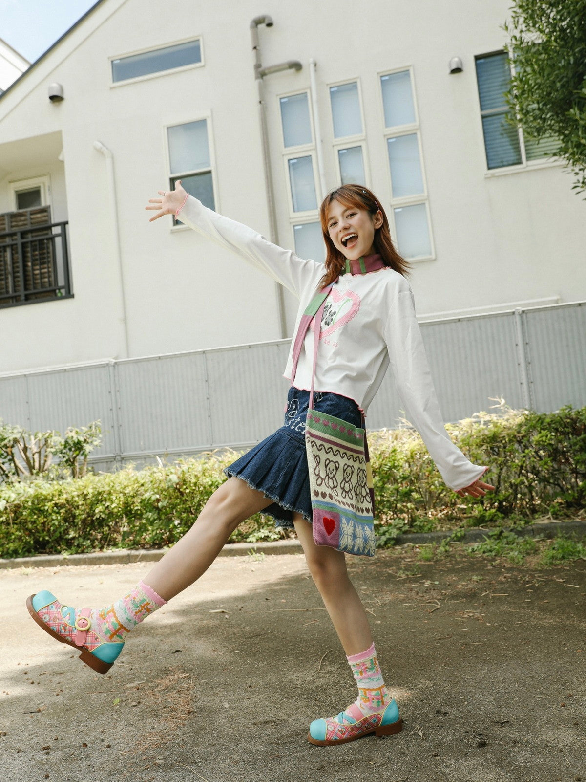 Fancy Denim Pleats Cut-Off Paint Graffiti Skirt