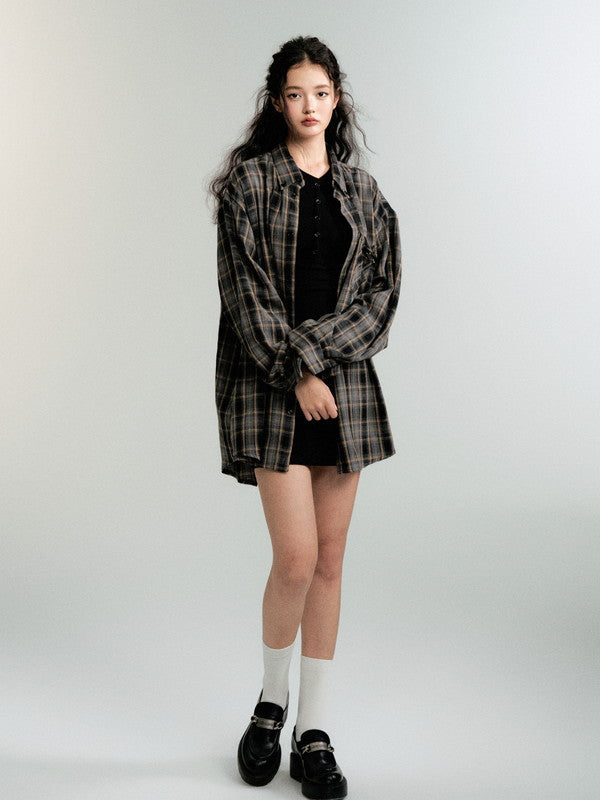 Knit Tgith Short V-Neck Long-Sleeve Simple Dress