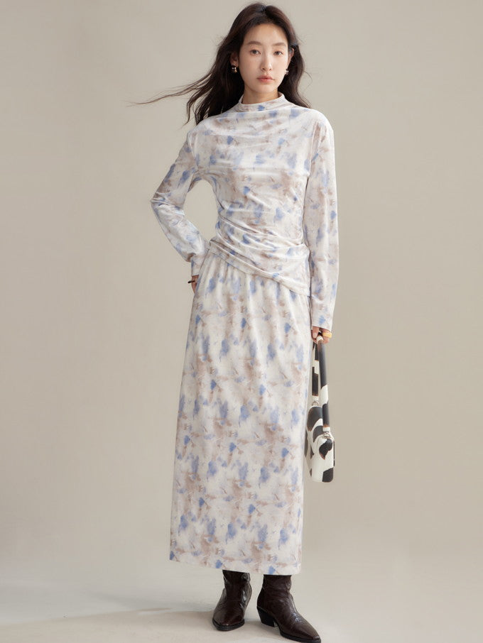 Samt Pale Retro Drape Spring Cutsew & Long-Rocke