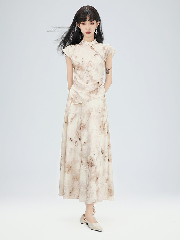 Blouse&Long-Skirt China Flower Feminine Set-Up