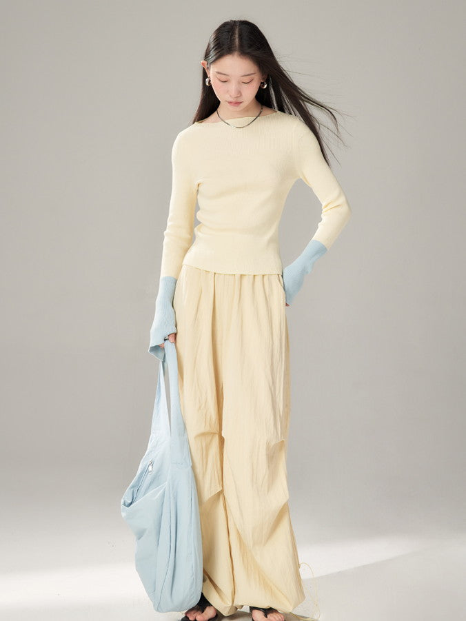 Bi-Color Retro Boat-Hals Retro Simple Slim Strick