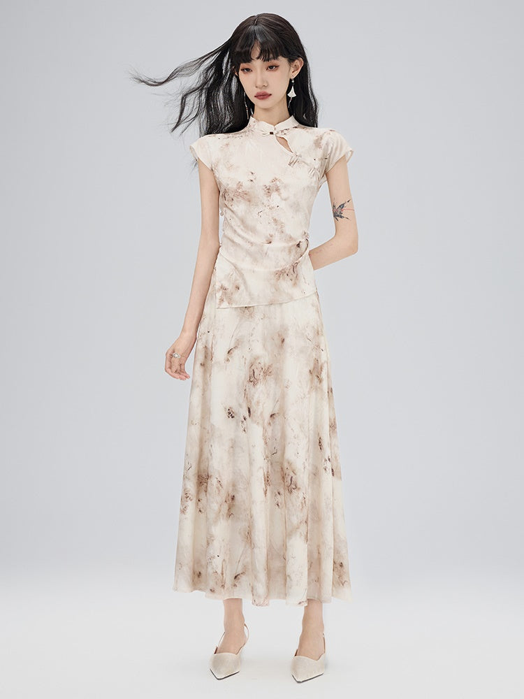 Blouse&Long-Skirt China Flower Feminine Set-Up